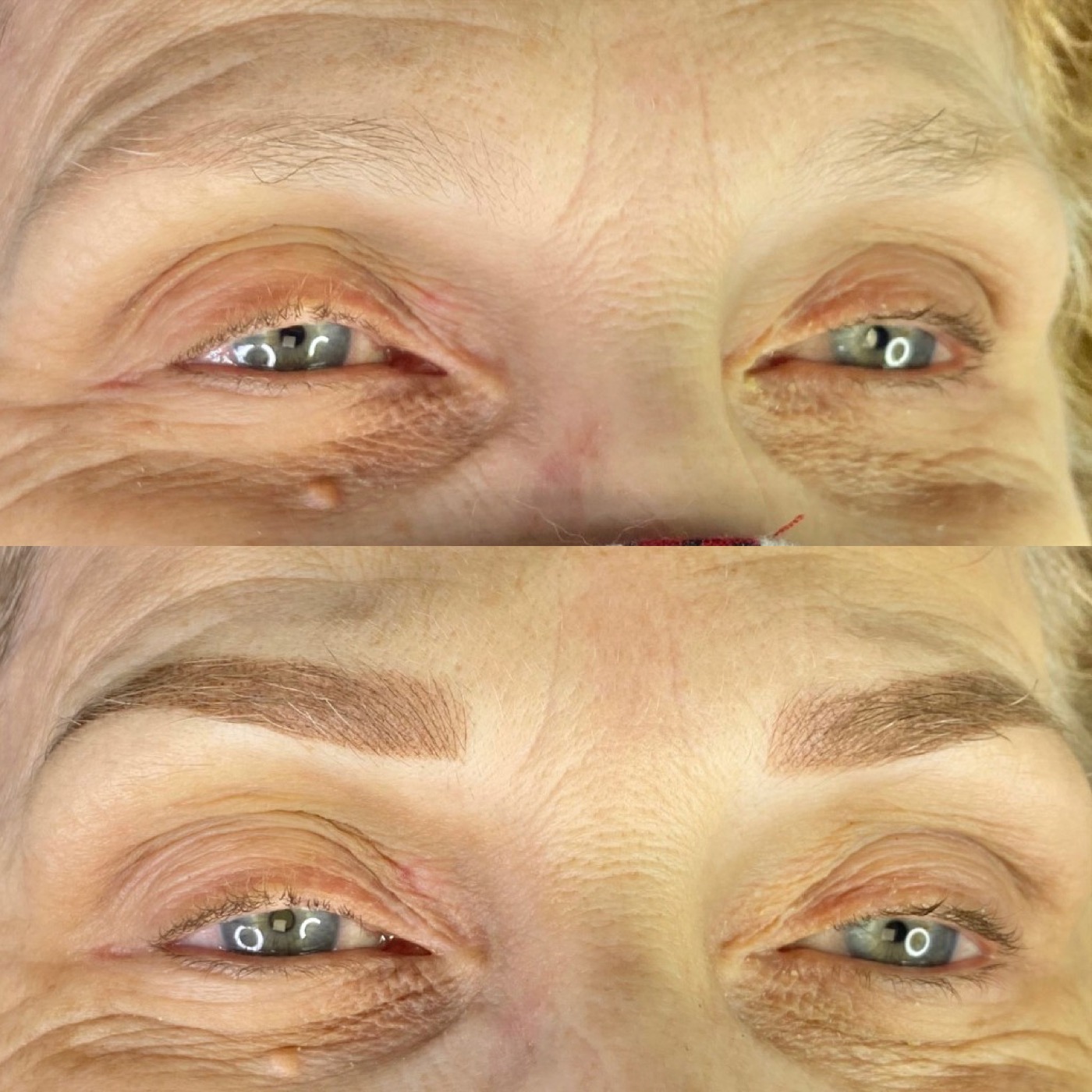 Permanent makeup before and after Austin — powder brow transformation with natural healed results