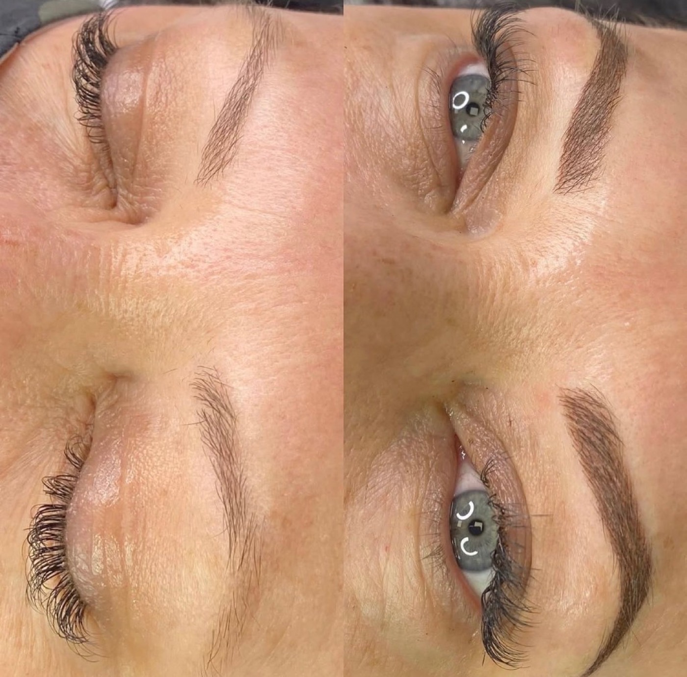 Before and after microshading brows — soft pixelated fill and elegant arch by Rachael Reed, RN