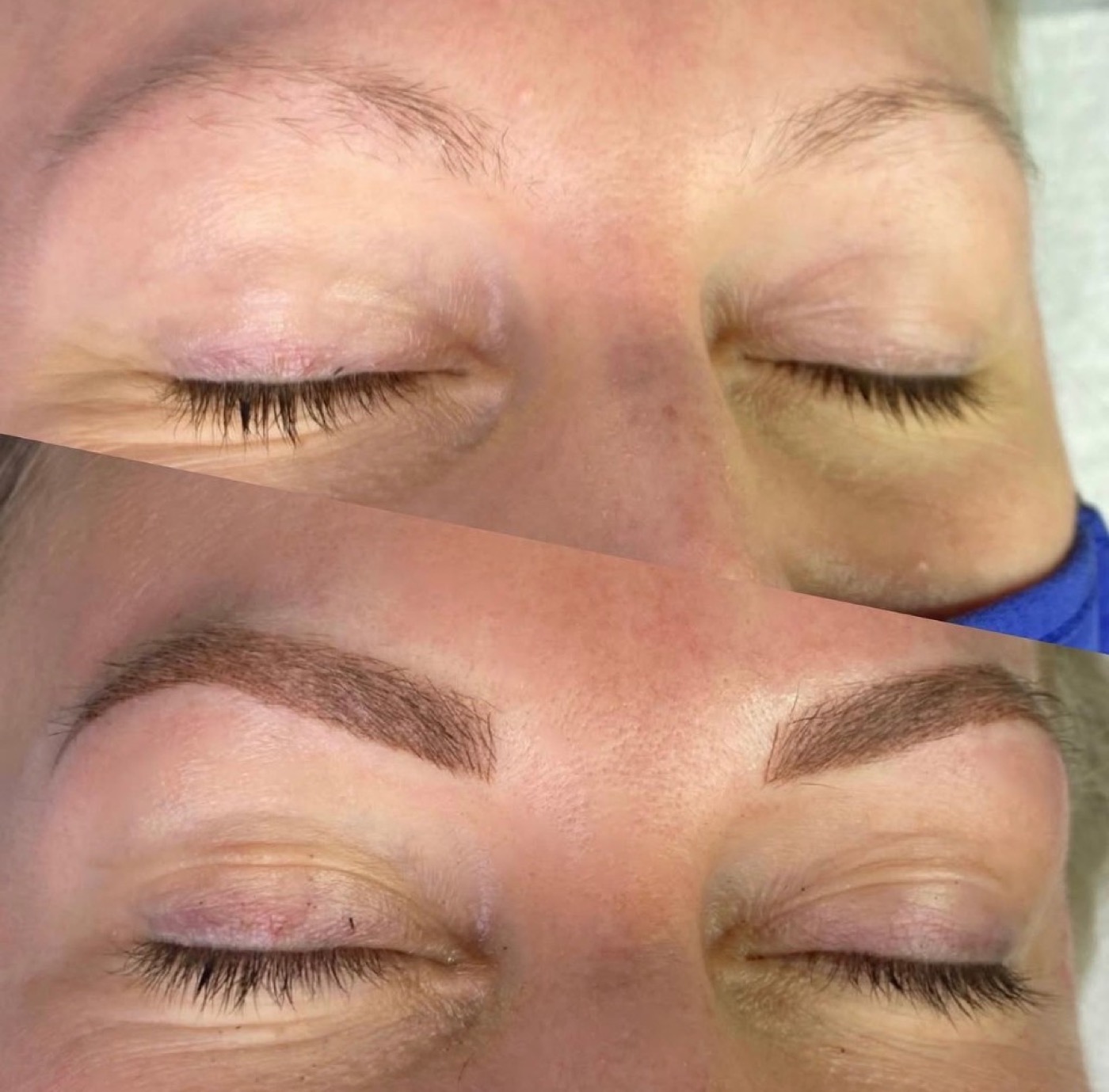 Before and after side-by-side powder brows — Rachael Reed, RN, BSN Austin permanent makeup